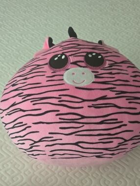 Ty Pink Zebra Plush Pillow - Black Accents